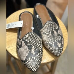 NWT faux snakeskin slides